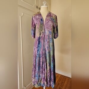 Quilts Ltd Sedona Abstract Brushstroke Maxi Kimono Top Cover-up Dress, Medium
